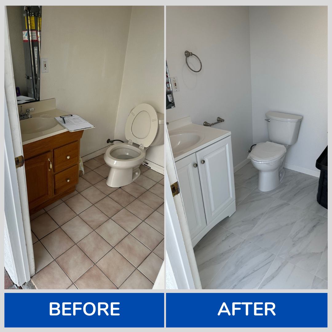 Before-and-after bathroom remodel in Stanton, CA by EGM Construction.