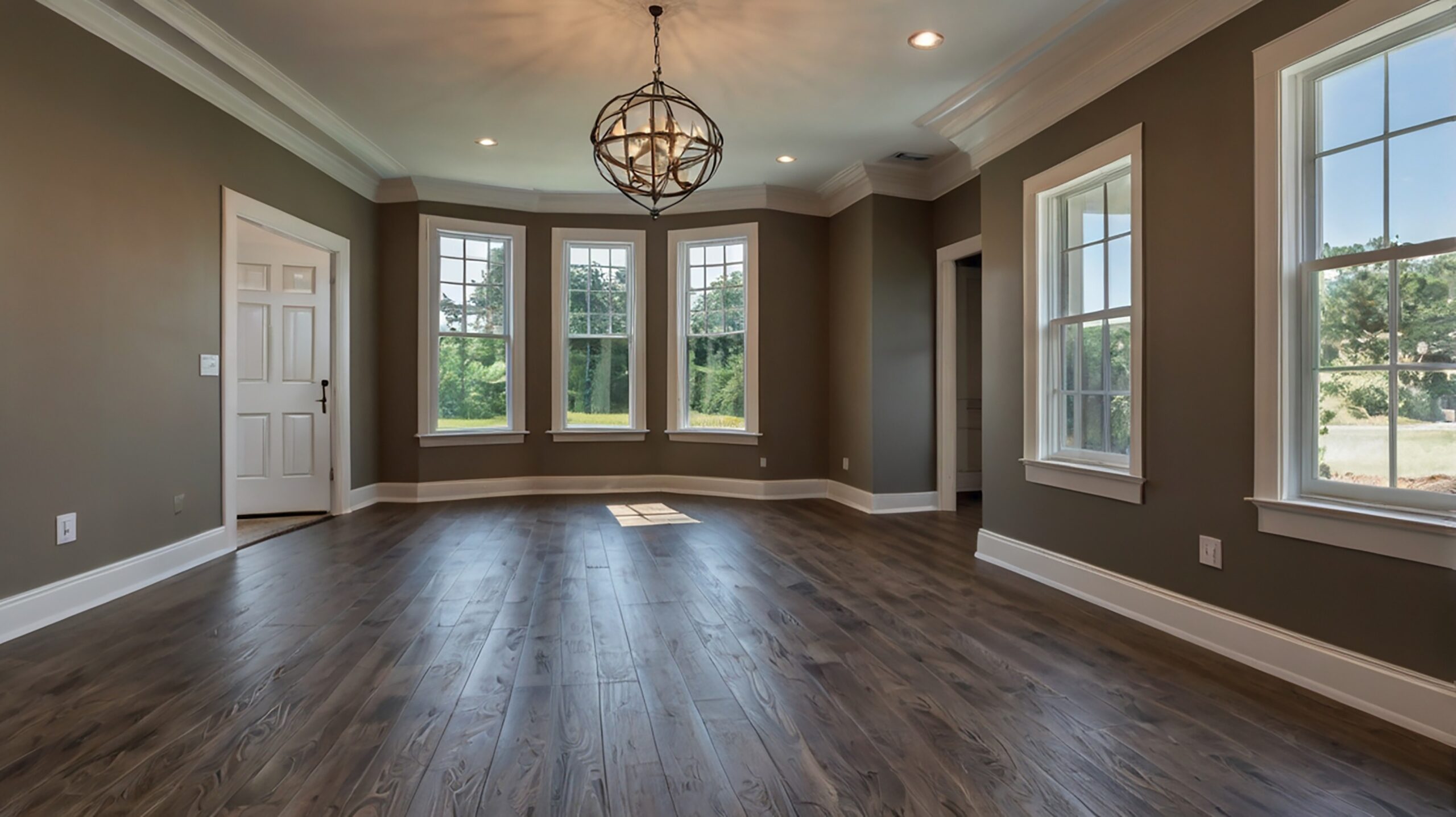 Bright remodeled kitchen with white cabinetry, large island, stainless steel appliances, recessed lighting, wood floors, and a staircase nearby.
